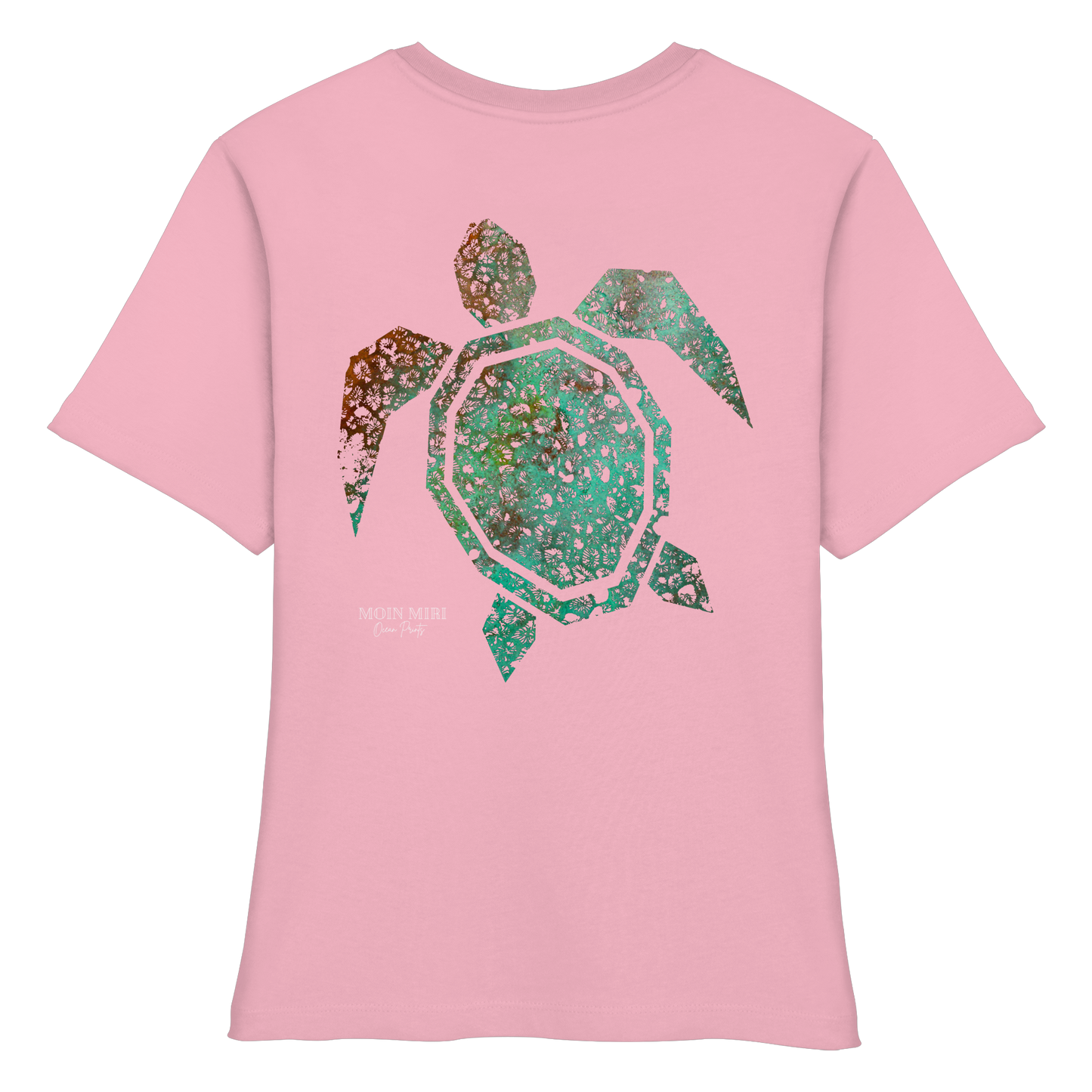 Copper Coral Turtle - Back Print - Fitted Ladies Organic Shirt