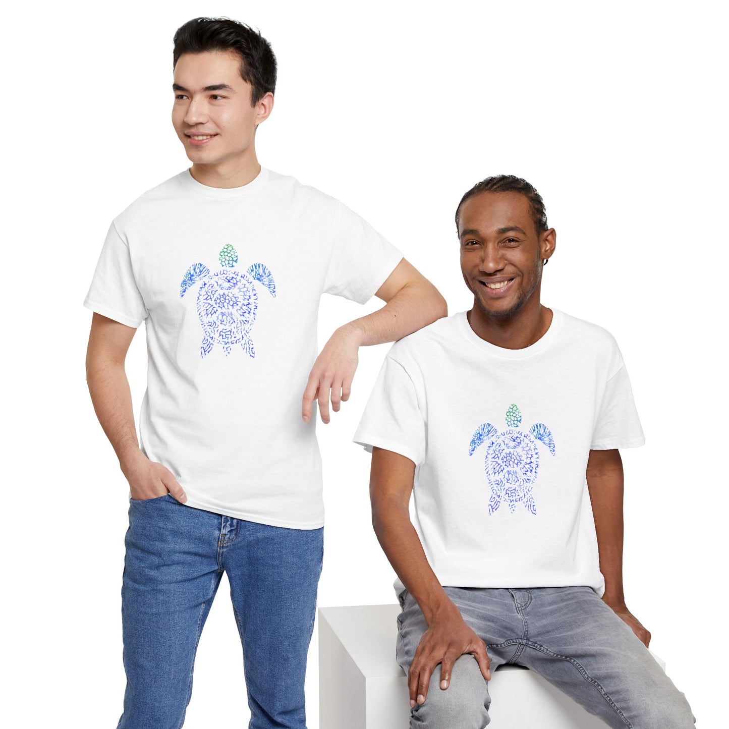 Turtle & Coral Print T-Shirt | Soft Cotton | Unisex