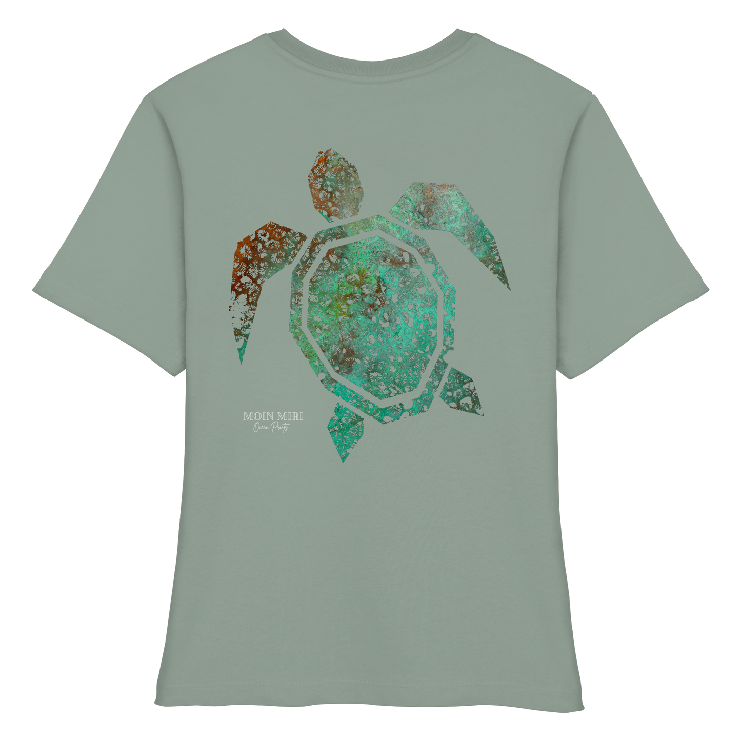 Copper Coral Turtle - Back Print - Fitted Ladies Organic Shirt