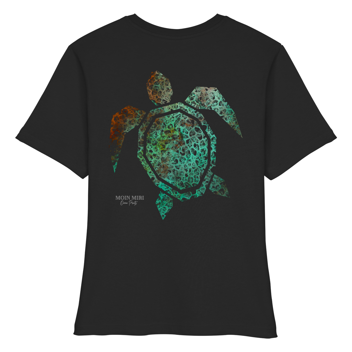 Copper Coral Turtle - Back Print - Fitted Ladies Organic Shirt