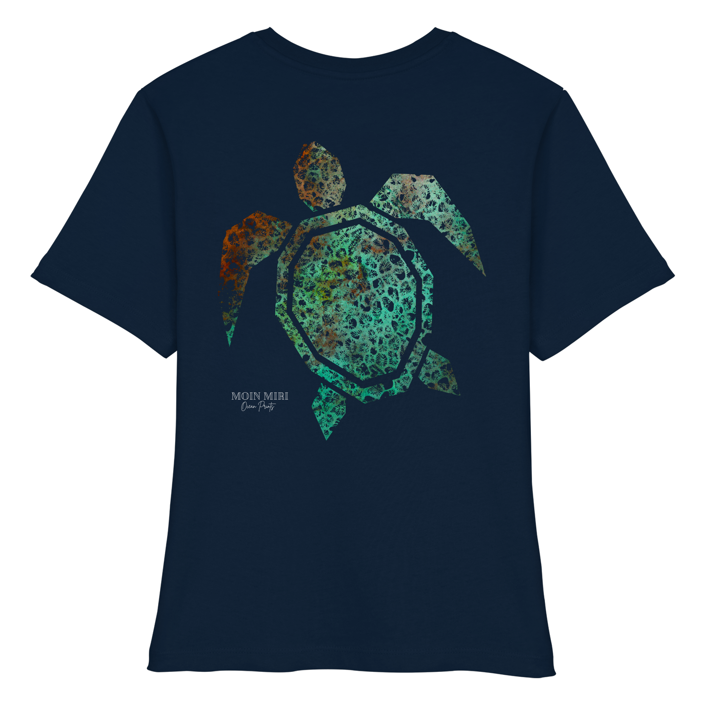 Copper Coral Turtle - Back Print - Fitted Ladies Organic Shirt