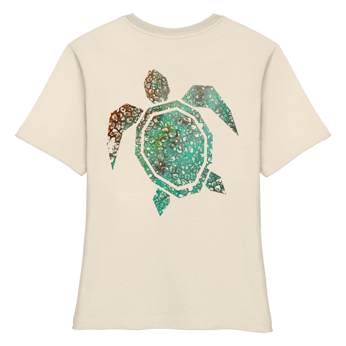 Copper Coral Turtle - Back Print - Fitted Ladies Organic Shirt