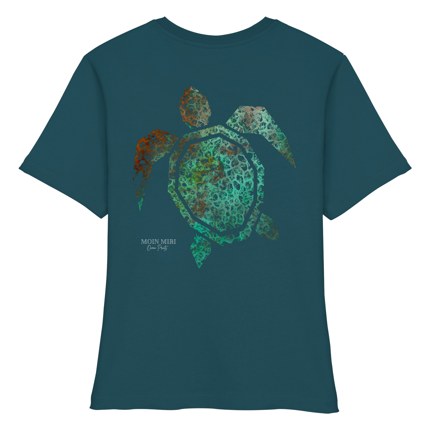 Copper Coral Turtle - Back Print - Fitted Ladies Organic Shirt