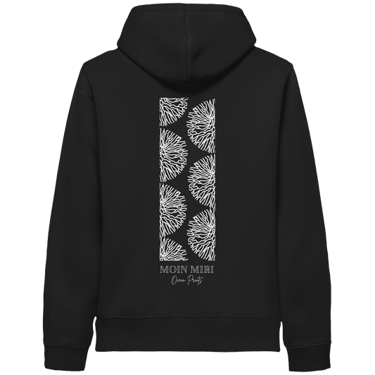 White Coral Stripe - Back Print - Organic Side Pocket Hoodie