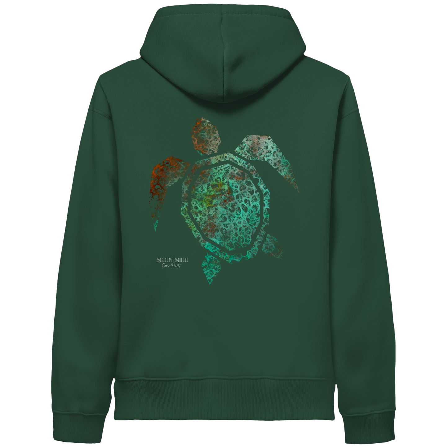 Copper Coral Turtle - Back Print - Organic Side Pocket Hoodie
