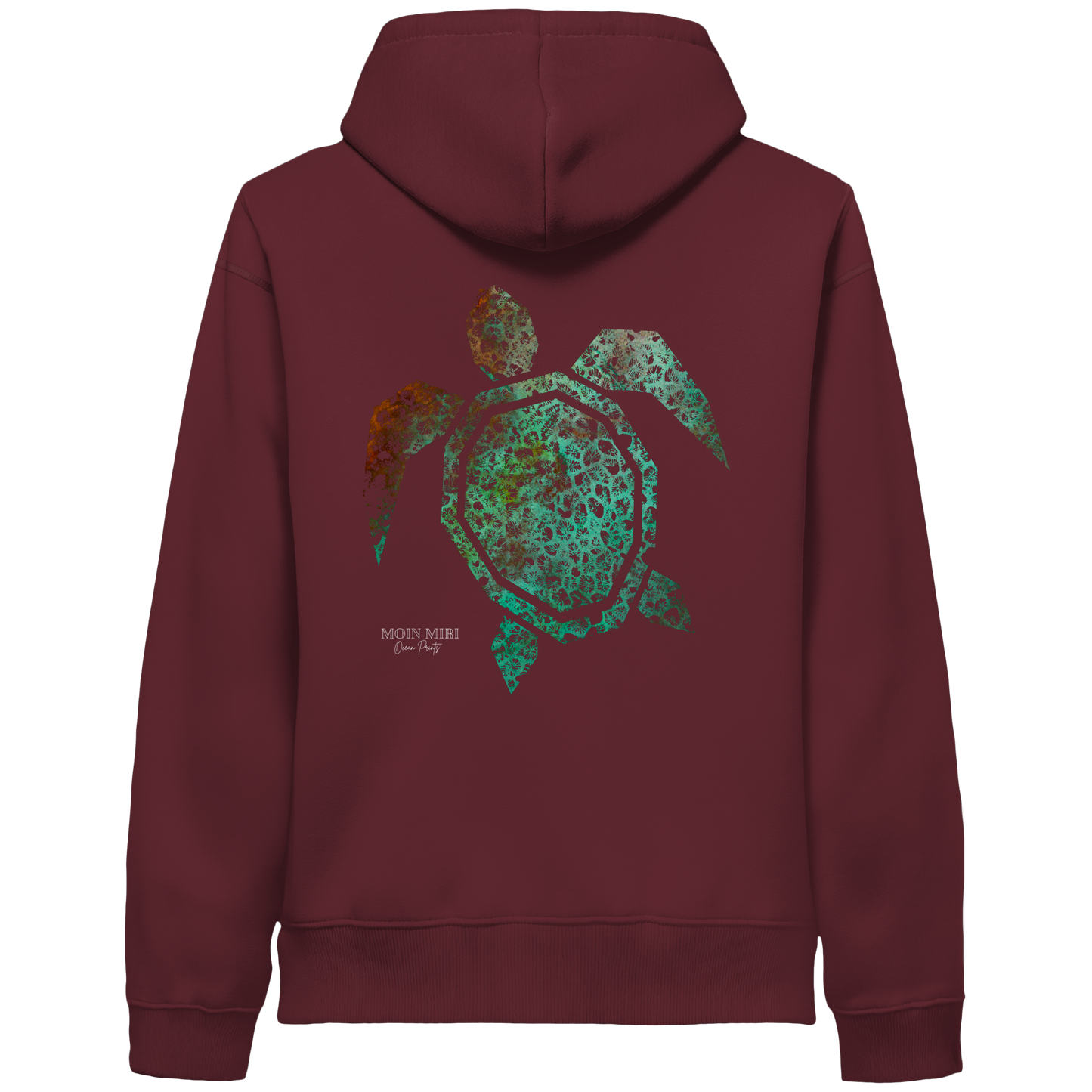 Copper Coral Turtle - Back Print - Organic Side Pocket Hoodie