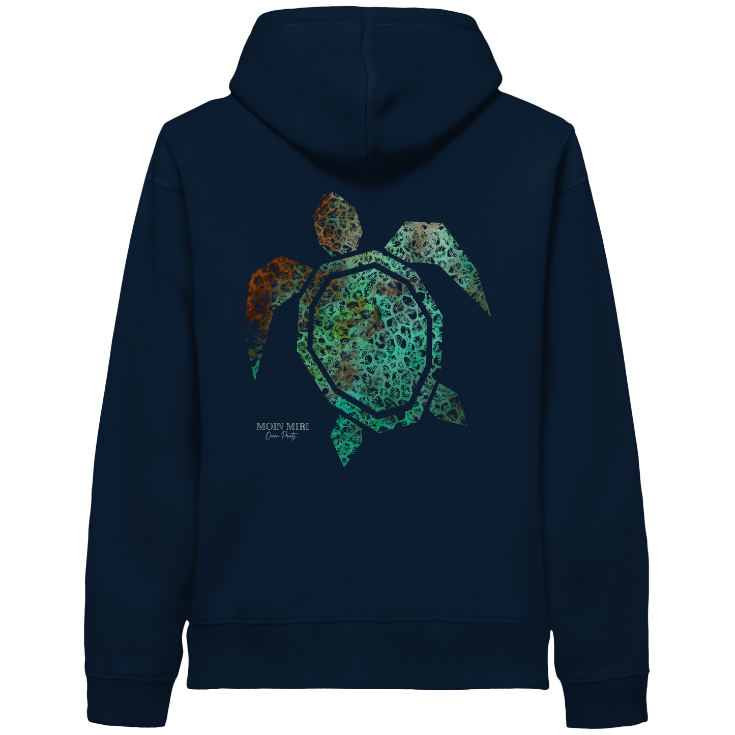 Copper Coral Turtle - Back Print - Organic Side Pocket Hoodie