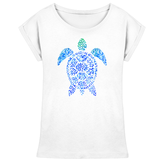 Blue Coral Turtle - Womens Extended Shoulder T-Shirt